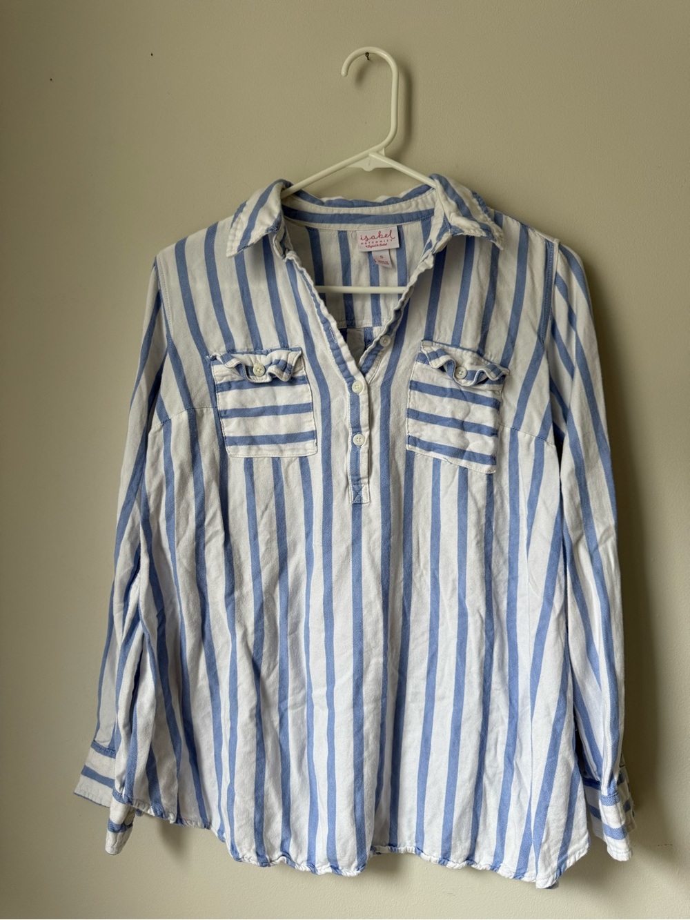 Ingrid & Isabel White and Light Blue Striped Maternity Top